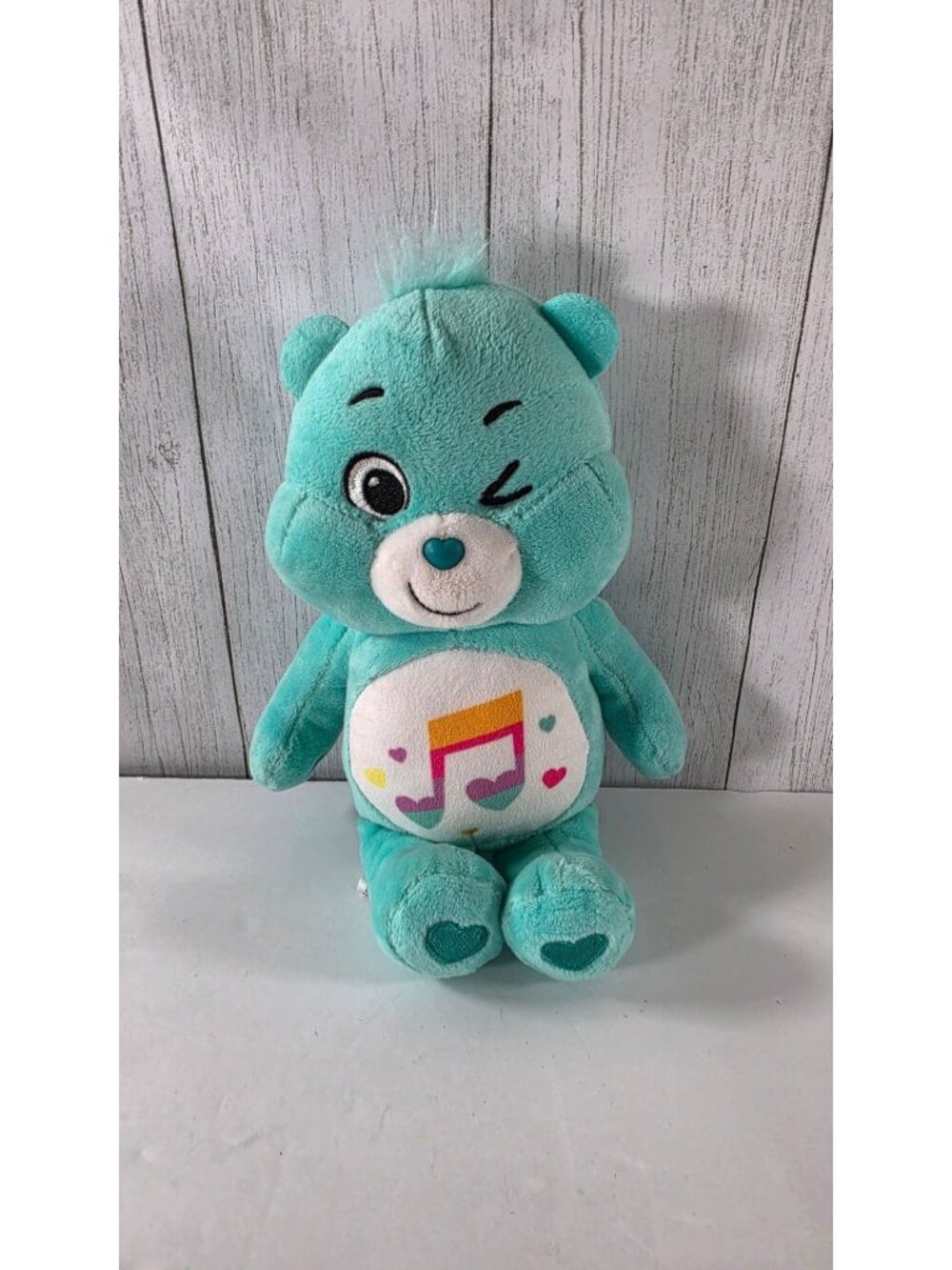 CARE BEARS HEARTSONG BEAR 10" PLUSH TEAL BLUE MUSIC NOTE WINKING STUFFED ANIMAL